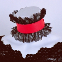 Vintage spets sammanfogad fyrkantigt spänne syntetläder PU choker