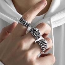 Gotiskt punk-ringset med dödskalle- och hjärtdesign, 4 delar