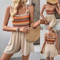 Ärmlös playsuit med vågmönster, patchwork och fyrkantig halsringning
