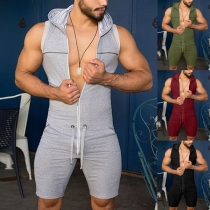 Kompressionsjumpsuit för herr med huva och figurnära passform