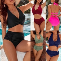 Bikiniset med hög midja, täckande passform och söt halterneck