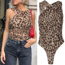 Body med leopardmönster och asymmetrisk design utan axel och rygg