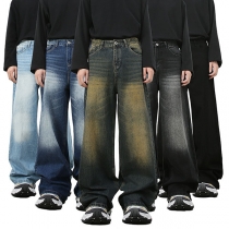 Jeans med vintagefinish, medelhög midja och vida ben för herr