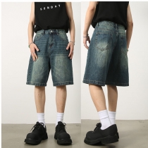 Herrjeansshorts med vintage-tvätt och mellanhög midja