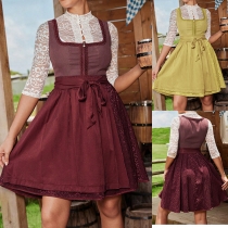Vintage ärmlös spetsklänning med fyrkantig halsringning och knytband