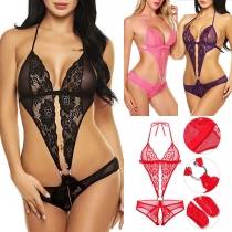 Spetsbody med genomskinlig bikinidesign och justerbara spännen