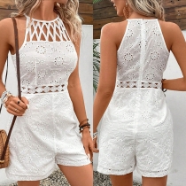 Ärmlös jumpsuit i shortsmodell med meshfoder