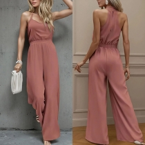 Byxdress med vida ben och elastisk midja