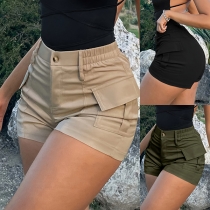 Dam Cargoshorts med hög midja, knäppning och funktionella sidofickor