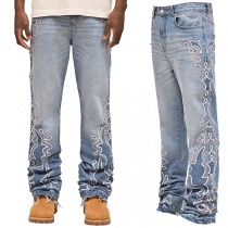Jeans unisex med vida ben och ombré-broderi