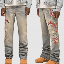 Trendiga raka jeans med resår i midjan och patchworkdetaljer