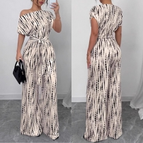 Randig off-shoulder jumpsuit med vida ben och knytband