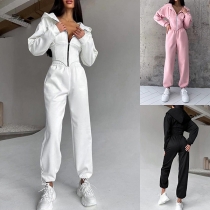 Tvådelat joggingset med enfärgad hoodie – bekväm och avslappnad träningsoverall