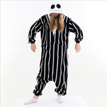 Plysch-jumpsuit med dödskallehuva och vertikala ränder, trendig