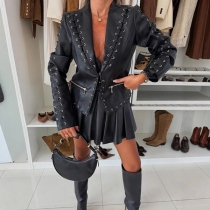 Damjacka i syntetläder med snörning – svart