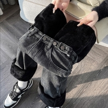Trendiga högmidjade jeans med mjukt plyschfoder(Storleken är liten i storleken, överväg att ta en större storlek för bästa komfort)
