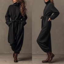 Urban Chic Halvdragkedja Med Stående Krage Långärmad Stickad Jumpsuit