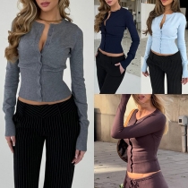 Trendig ribbstickad cardigan med framknäppta knappar, långärmad