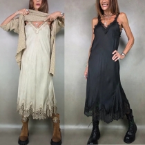 Trendig spetsklänning med V-ringning