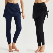 Leggings med hög midja och sidosnörning, tvåfärgade paneler