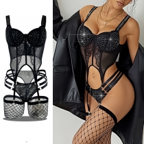 Push-up underklädesset 3-delat med spets och strass – bling-bling, modernt