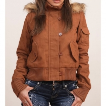 Vintagejacka med avtagbar fuskpäls och långa ärmar