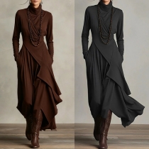 Trendig långärmad polotröja med asymmetrisk fåll