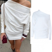 Festklänning långärmad bodycon med asymmetrisk axel, moderiktig