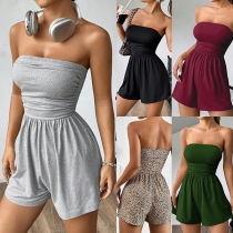 Sexig enfärgad axelbandslös sparkdräkt med hög midja