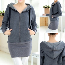 Fashion Solid Color Long Sleeve Hooded Sweatshirt Coat