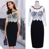 Fashion Lace Spliced Half Sleeve Slim Fit Pencil Dress