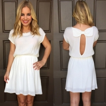 Sweet Bowknot Backless Short Sleeve Chiffon Dress