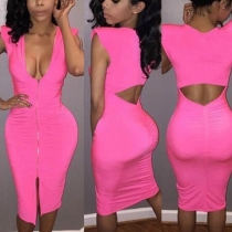 Sexy Deep V-neck Hollow Out Slit Hem Slim Fit Party Dress
