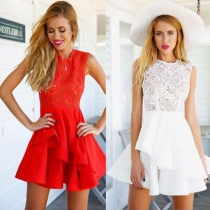 Fashion Lace Spliced Sleeveless High Waist Chiffon Dress