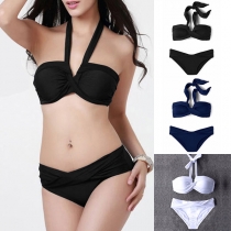 Sexig Halter Bikini Set i Enfärgad design