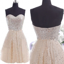 Sexy Strapless High Waist Sequin Party Dress