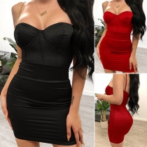 Sexy Strapless Solid Color Slim Fit Party Dress