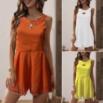 Sexy Backless Lace Spliced V-neck Short Sleeve Rompers