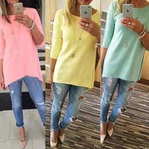 Fashion Solid Color 3/4 Sleeve Round Neck T-shirt