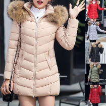 Fashion Solid Color Hooded Warm Down Jacket