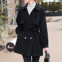 Fashion Long Sleeve Double-breasted Solid Color Trench Coat