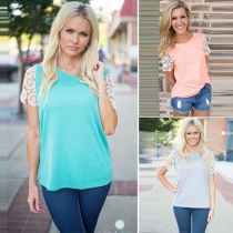 Fashion Lace Spliced Short Sleeve Round Neck T-shirt