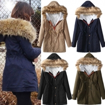 Fashion Solid Color Long Sleeve Hooded Warm Padded Coat
