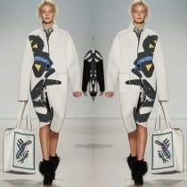 Fashion Long Sleeve Stand Collar Graffiti Printed Coat
