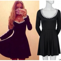 Lace v-neck long-sleeve waist night dress