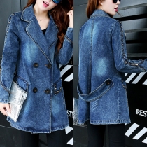 Retro Rivet Long Sleeve Double-breasted Denim Trench Coat