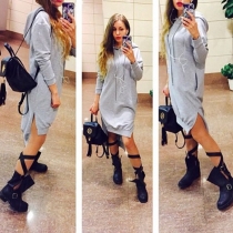 Fashion Solid Color Long Sleeve High-low Hem Hooded Sweatshirt