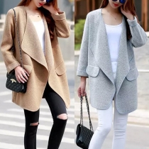 Fashion Solid Color Long Sleeve Lapel Knitted Cardigan