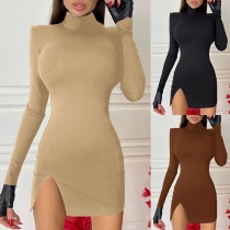Fashion Solid Color 3/4 Sleeve Irregular Hem Slim Fit Dress