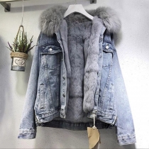 Fashion Long Sleeve Hooded Faux Cashmere Warm Coat